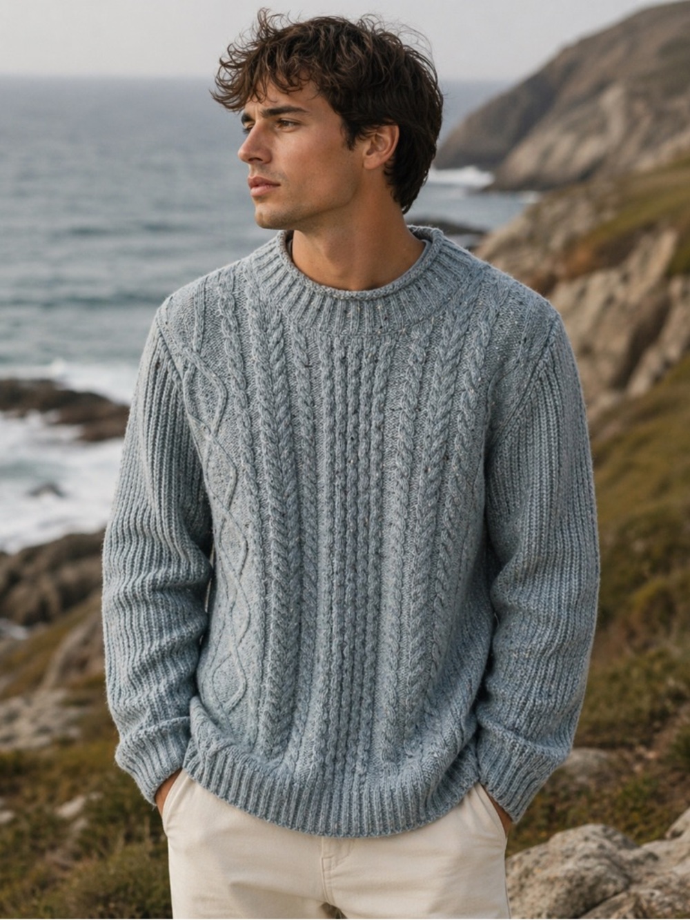 White Stuff Berkley Blue Cable Crew Sweater — Men’s M, NWT